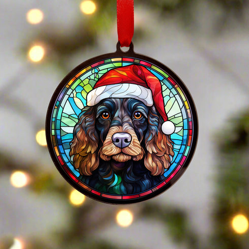 Cocker Spaniel Black in Santa Hat Suncatcher Decoration